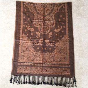 Tan and Black Pashmina & Silk Scarf